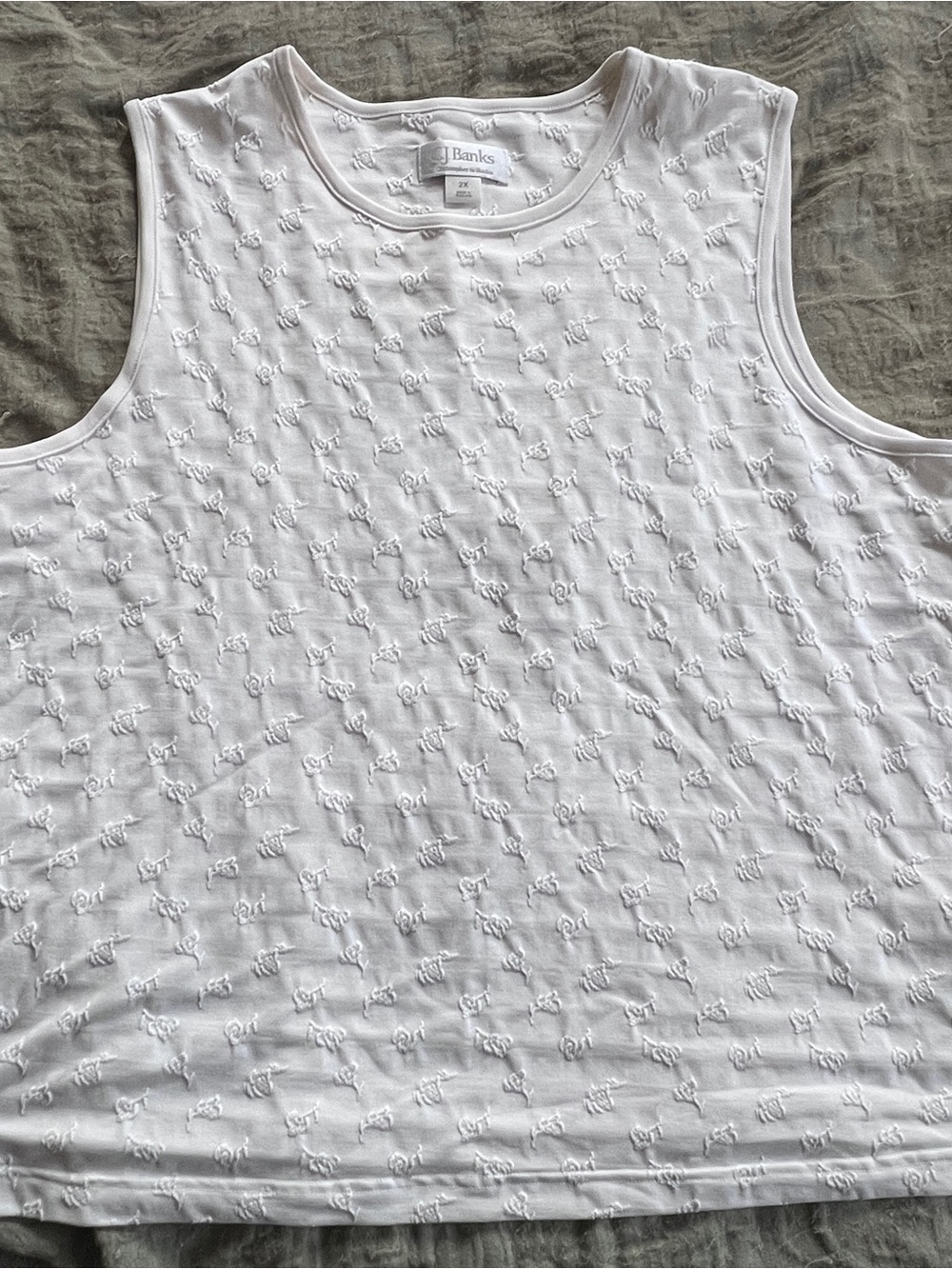 Vintage CJ Banks Whimsical Feminine Floral White Stretchy Tank Top Size 2XL